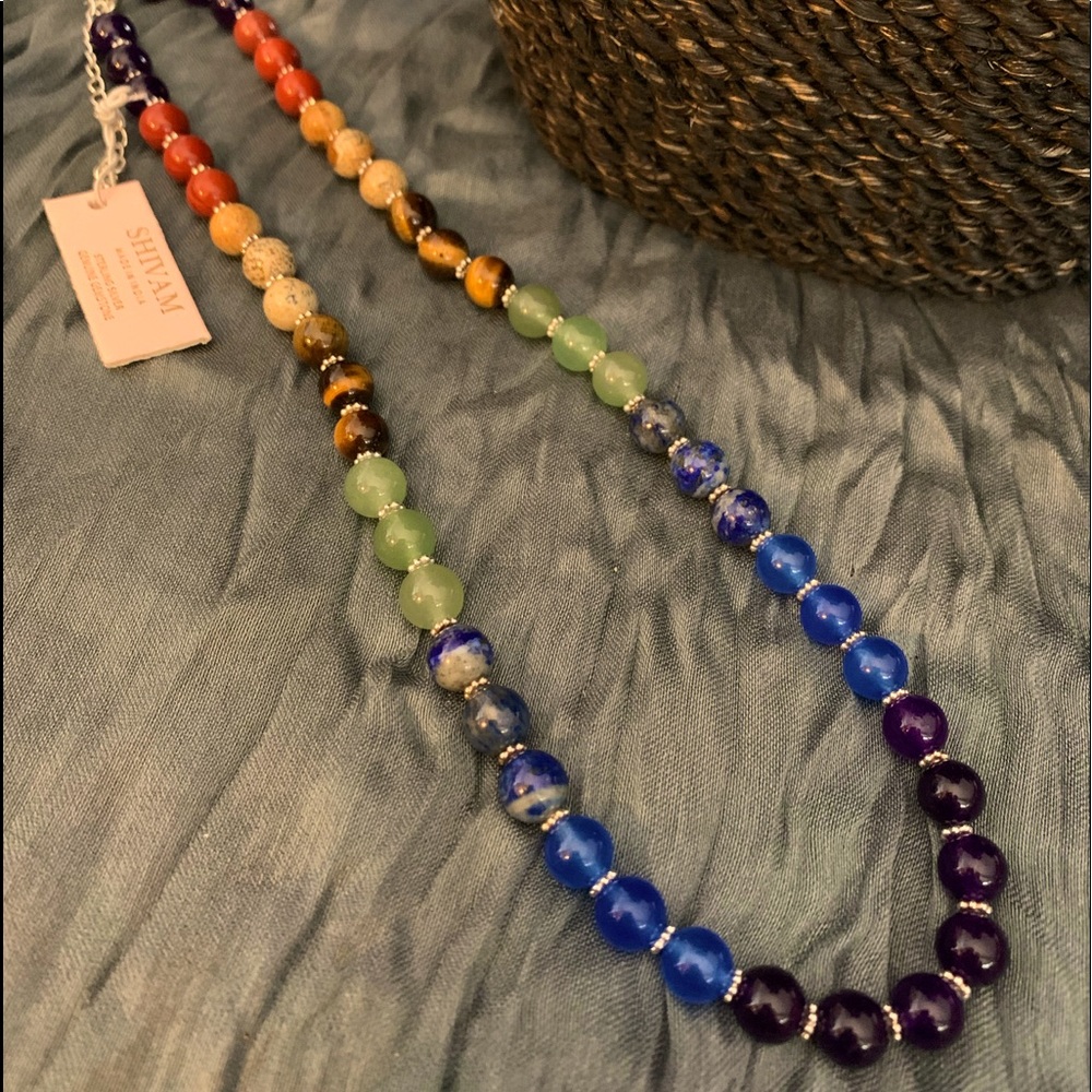 Sterling Silver SHIVAM genuine gemstone Chakra healing 18” necklace